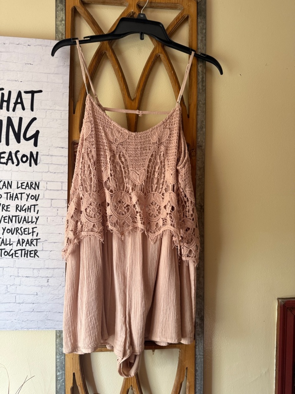 American Eagle Outfitters Dusty Pink Crochet Romper